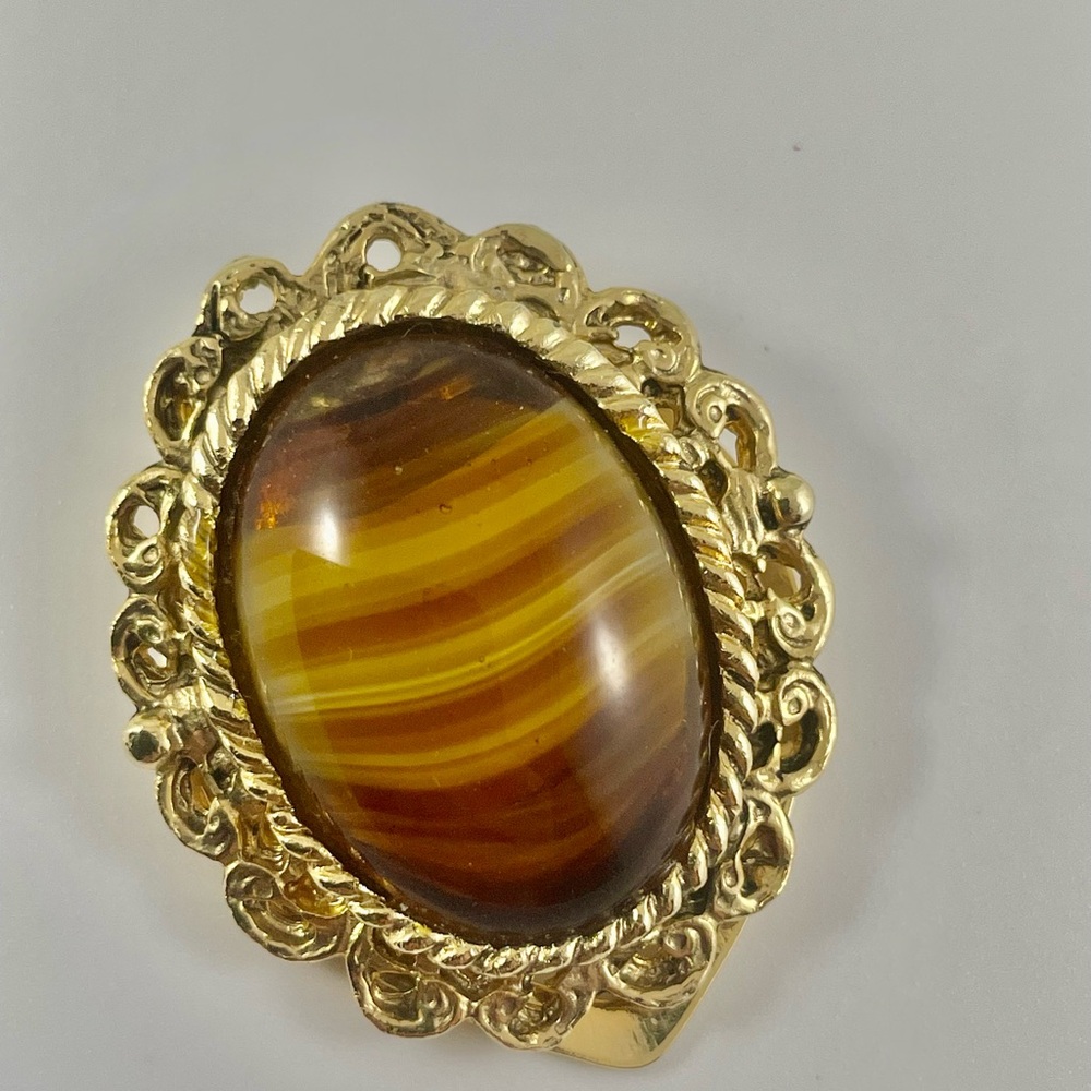 Elegant Gold and Brown Oval Scarf Clip